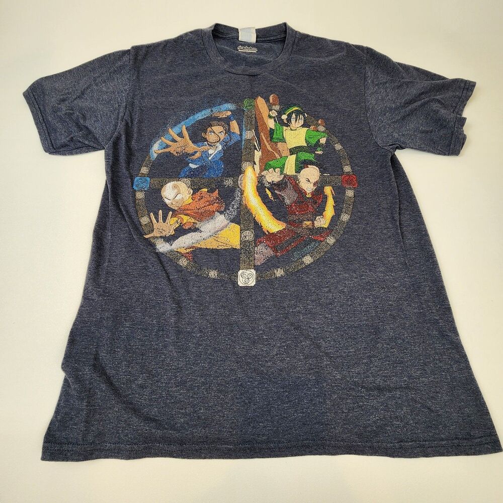 Avatar The Last Airbender Graphic T Shirt Nickelodeon Distressed Blue Gray Mens
